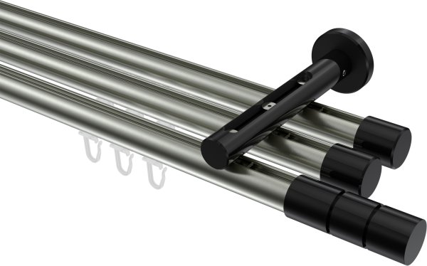 Innenlauf Gardinenstange Aluminium / Metall 20 mm Ø 3-läufig SITENO - Elanto Edelstahl-Optik / Schwarz 100 cm