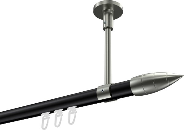 Innenlauf Gardinenstange Aluminium / Metall 20 mm Ø SONETTE - Samanto Schwarz / Edelstahl-Optik 420 cm (3 x 140 cm)