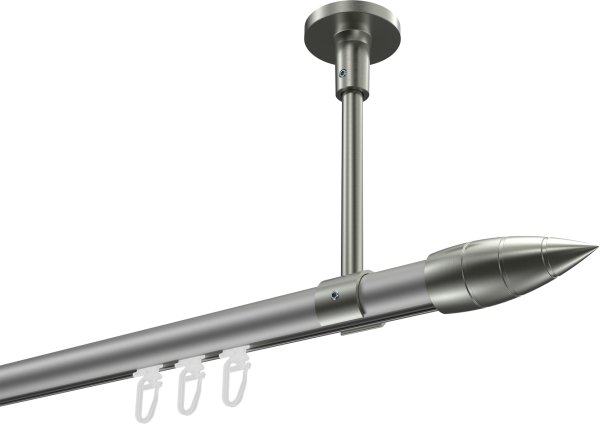 Innenlauf Gardinenstange Aluminium / Metall 20 mm Ø SONETTE - Samanto Silbergrau / Edelstahl-Optik 420 cm (3 x 140 cm)