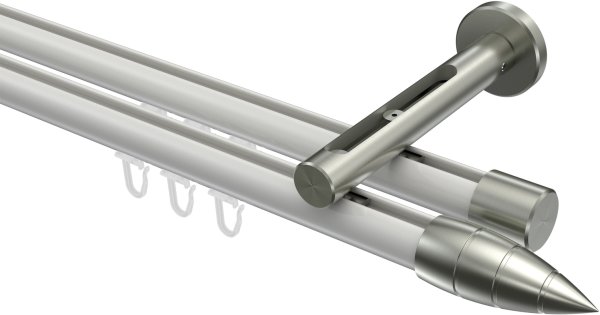 Innenlauf Gardinenstange Aluminium / Metall 20 mm Ø 2-läufig SITENO - Samanto Weiß / Edelstahl-Optik 100 cm