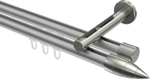Innenlauf Gardinenstange Aluminium / Metall 20 mm Ø 2-läufig SITENO - Samanto Silbergrau / Edelstahl-Optik 100 cm