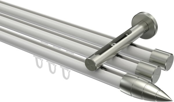 Innenlauf Gardinenstange Aluminium / Metall 20 mm Ø 3-läufig SITENO - Samanto Weiß / Edelstahl-Optik 100 cm