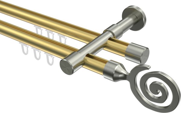 Innenlauf Gardinenstange Messing-Optik / Edelstahl-Optik 20 mm Ø 2-läufig PRESTIGE - Galaxa 100 cm