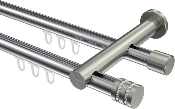 Innenlauf Gardinenstange Aluminium / Metall 20 mm Ø 2-läufig PLATON - Estana Chrom / Edelstahl-Optik 100 cm