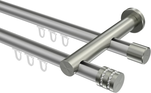 Innenlauf Gardinenstange Aluminium / Metall 20 mm Ø 2-läufig PLATON - Estana Silbergrau / Edelstahl-Optik 100 cm