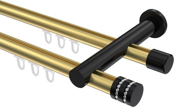 Innenlauf Gardinenstange Aluminium / Metall 20 mm Ø 2-läufig PLATON - Estana Messing-Optik / Schwarz