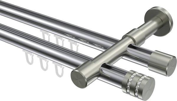 Innenlauf Gardinenstange Aluminium / Metall 20 mm Ø 2-läufig PRESTIGE - Estana Chrom / Edelstahl-Optik 100 cm