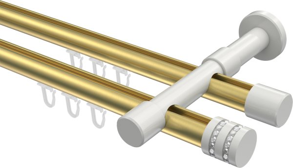 Innenlauf Gardinenstange Aluminium / Metall 20 mm Ø 2-läufig PRESTIGE - Estana Messing-Optik / Weiß