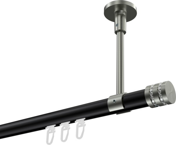 Innenlauf Gardinenstange Aluminium / Metall 20 mm Ø SONETTE - Estana Schwarz / Edelstahl-Optik 420 cm (3 x 140 cm)