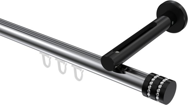 Innenlauf Gardinenstange Aluminium / Metall 20 mm Ø SITENO - Estana Chrom / Schwarz 100 cm