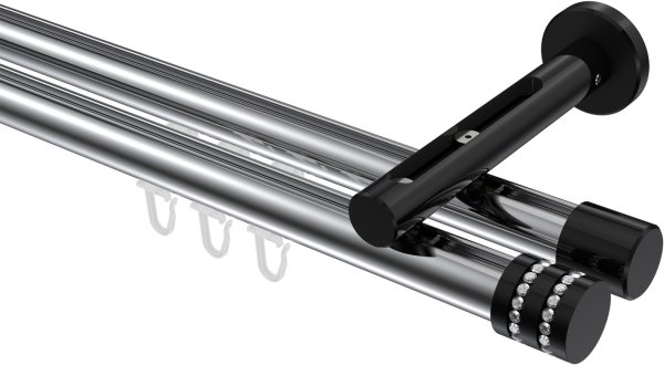 Innenlauf Gardinenstange Aluminium / Metall 20 mm Ø 2-läufig SITENO - Estana Chrom / Schwarz 100 cm