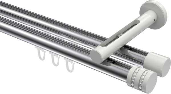 Innenlauf Gardinenstange Aluminium / Metall 20 mm Ø 2-läufig SITENO - Estana Chrom / Weiß 100 cm
