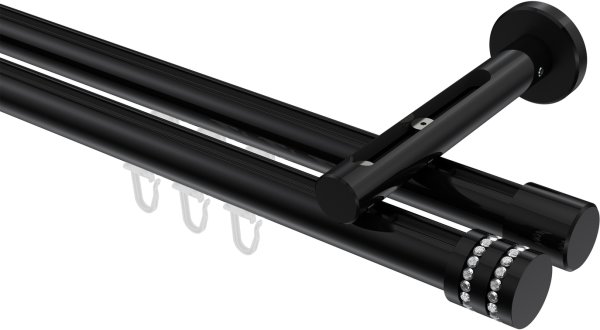 Innenlauf Gardinenstange Aluminium / Metall 20 mm Ø 2-läufig SITENO - Estana Schwarz 100 cm