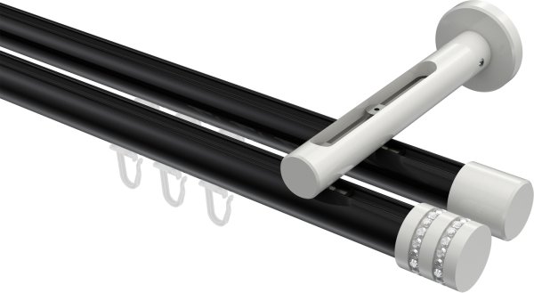 Innenlauf Gardinenstange Aluminium / Metall 20 mm Ø 2-läufig SITENO - Estana Schwarz / Weiß 100 cm