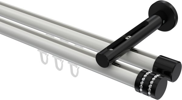 Innenlauf Gardinenstange Aluminium / Metall 20 mm Ø 2-läufig SITENO - Estana Weiß / Schwarz 100 cm