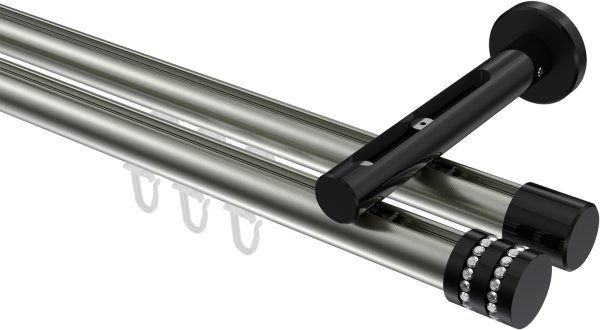 Innenlauf Gardinenstange Aluminium / Metall 20 mm Ø 2-läufig SITENO - Estana Edelstahl-Optik / Schwarz