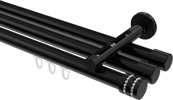 Innenlauf Gardinenstange Aluminium / Metall 20 mm Ø 3-läufig SITENO - Estana Schwarz 100 cm