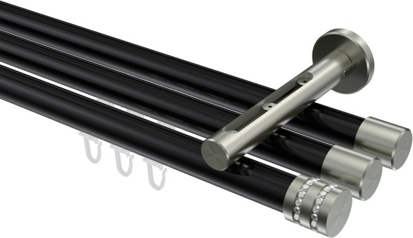 Innenlauf Gardinenstange Aluminium / Metall 20 mm Ø 3-läufig SITENO - Estana Schwarz / Edelstahl-Optik 100 cm