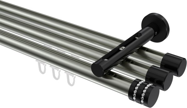 Innenlauf Gardinenstange Aluminium / Metall 20 mm Ø 3-läufig SITENO - Estana Edelstahl-Optik / Schwarz 100 cm