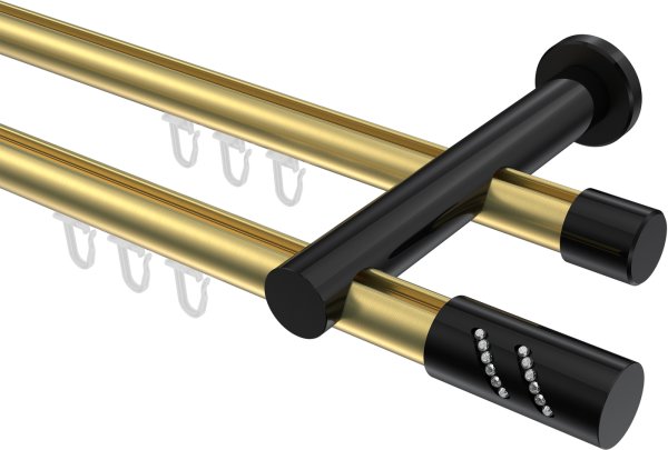 Innenlauf Gardinenstange Aluminium / Metall 20 mm Ø 2-läufig PLATON - Zoena Messing-Optik / Schwarz