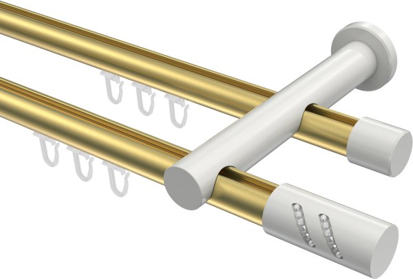 Innenlauf Gardinenstange Aluminium / Metall 20 mm Ø 2-läufig PLATON - Zoena Messing-Optik / Weiß