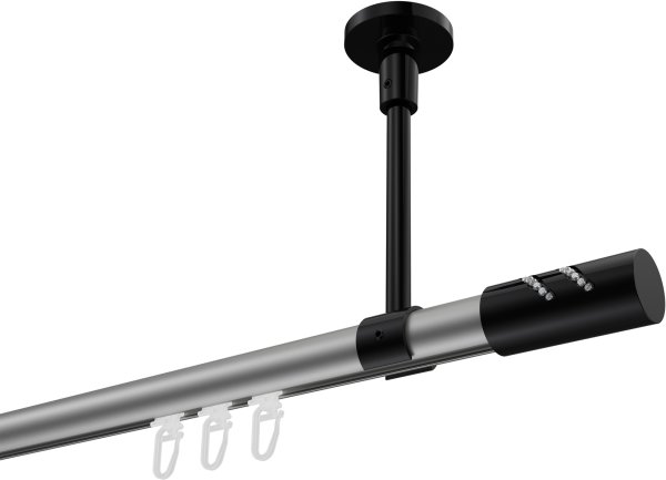 Innenlauf Gardinenstange Aluminium / Metall 20 mm Ø SONETTE - Zoena Silbergrau / Schwarz 420 cm (3 x 140 cm)