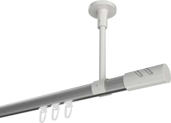Innenlauf Gardinenstange Aluminium / Metall 20 mm Ø SONETTE - Zoena Silbergrau / Weiß 420 cm (3 x 140 cm)
