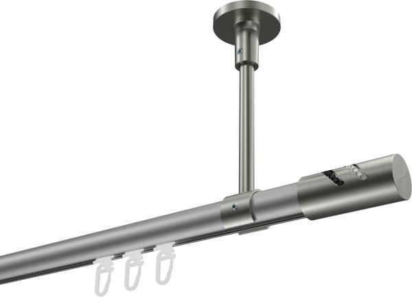 Innenlauf Gardinenstange Aluminium / Metall 20 mm Ø SONETTE - Zoena Silbergrau / Edelstahl-Optik 420 cm (3 x 140 cm)
