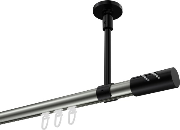 Innenlauf Gardinenstange Aluminium / Metall 20 mm Ø SONETTE - Zoena Edelstahl-Optik / Schwarz 420 cm (3 x 140 cm)