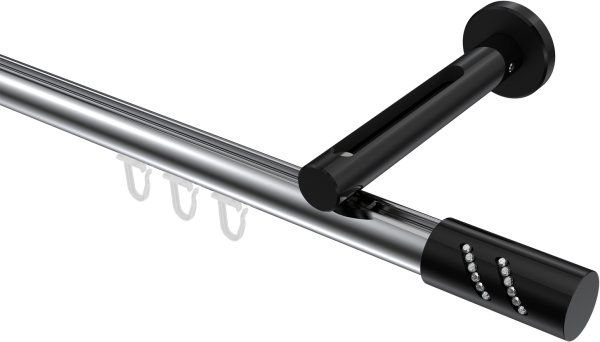 Innenlauf Gardinenstange Aluminium / Metall 20 mm Ø SITENO - Zoena Chrom / Schwarz 100 cm