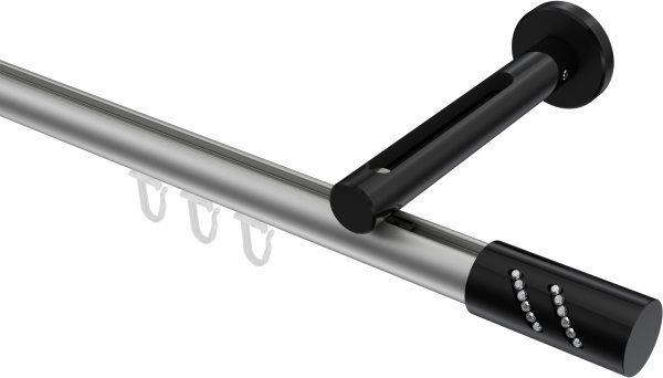 Innenlauf Gardinenstange Aluminium / Metall 20 mm Ø SITENO - Zoena Silbergrau / Schwarz 100 cm