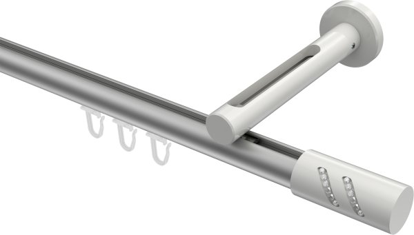 Innenlauf Gardinenstange Aluminium / Metall 20 mm Ø SITENO - Zoena Silbergrau / Weiß 100 cm