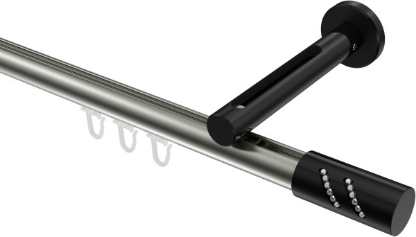 Innenlauf Gardinenstange Aluminium / Metall 20 mm Ø SITENO - Zoena Edelstahl-Optik / Schwarz 100 cm