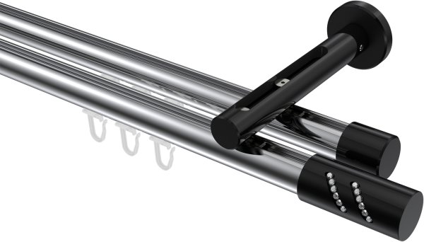 Innenlauf Gardinenstange Aluminium / Metall 20 mm Ø 2-läufig SITENO - Zoena Chrom / Schwarz 100 cm