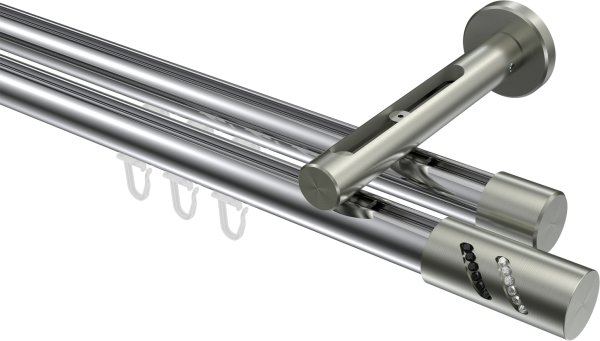 Innenlauf Gardinenstange Aluminium / Metall 20 mm Ø 2-läufig SITENO - Zoena Chrom / Edelstahl-Optik 100 cm