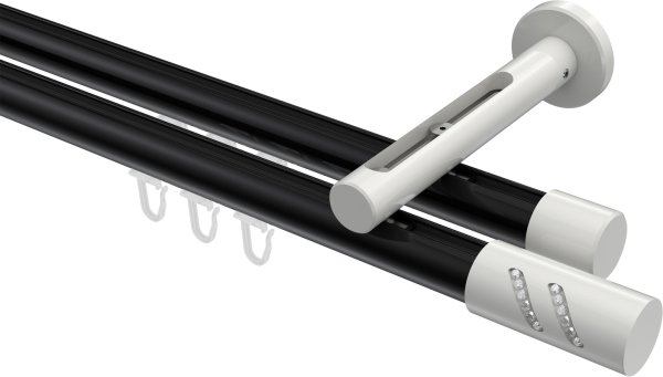 Innenlauf Gardinenstange Aluminium / Metall 20 mm Ø 2-läufig SITENO - Zoena Schwarz / Weiß 100 cm