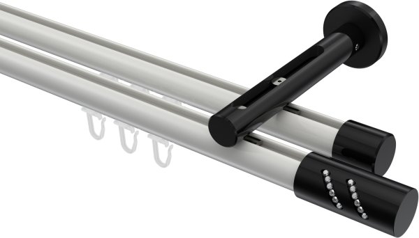 Innenlauf Gardinenstange Aluminium / Metall 20 mm Ø 2-läufig SITENO - Zoena Weiß / Schwarz 100 cm