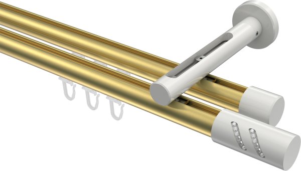Innenlauf Gardinenstange Aluminium / Metall 20 mm Ø 2-läufig SITENO - Zoena Messing-Optik / Weiß