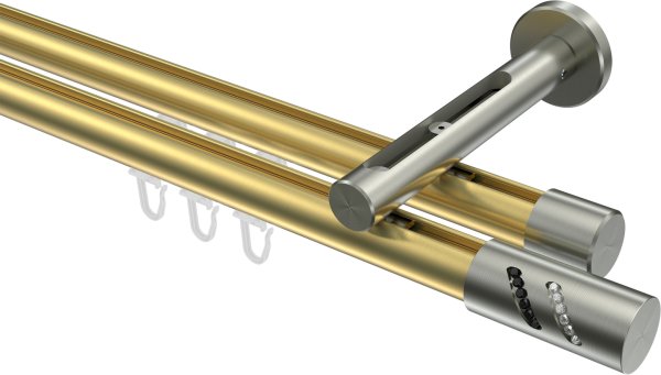 Innenlauf Gardinenstange Messing-Optik / Edelstahl-Optik 20 mm Ø 2-läufig SITENO - Zoena 100 cm
