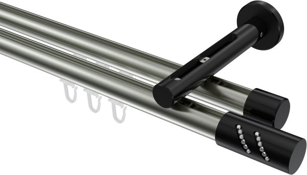 Innenlauf Gardinenstange Aluminium / Metall 20 mm Ø 2-läufig SITENO - Zoena Edelstahl-Optik / Schwarz