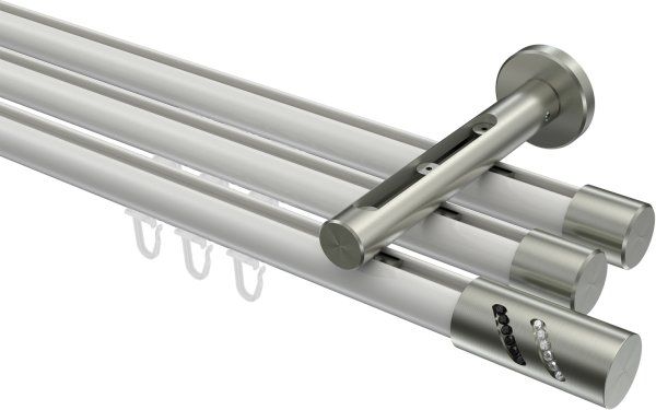 Innenlauf Gardinenstange Aluminium / Metall 20 mm Ø 3-läufig SITENO - Zoena Weiß / Edelstahl-Optik 100 cm