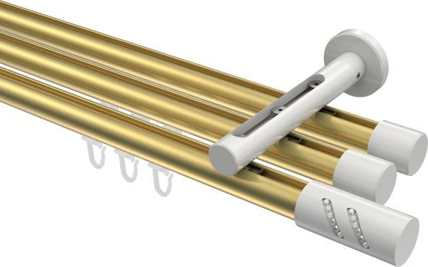 Innenlauf Gardinenstange Aluminium / Metall 20 mm Ø 3-läufig SITENO - Zoena Messing-Optik / Weiß 100 cm