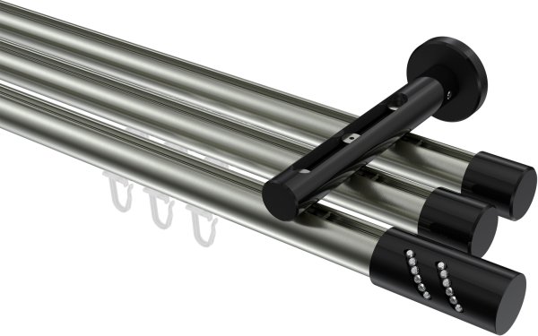 Innenlauf Gardinenstange Aluminium / Metall 20 mm Ø 3-läufig SITENO - Zoena Edelstahl-Optik / Schwarz 100 cm