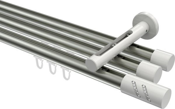 Innenlauf Gardinenstange Aluminium / Metall 20 mm Ø 3-läufig SITENO - Zoena Edelstahl-Optik / Weiß 100 cm