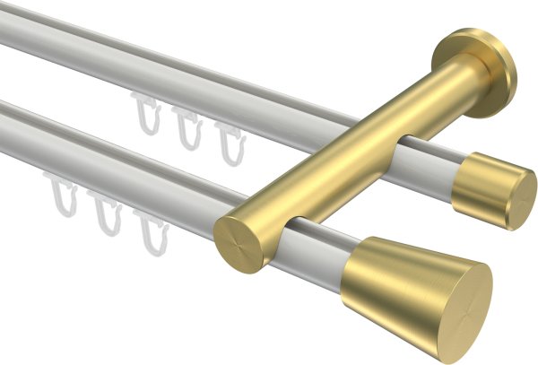 Innenlauf Gardinenstange Aluminium / Metall 20 mm Ø 2-läufig PLATON - Sitra Weiß / Messing-Optik 100 cm