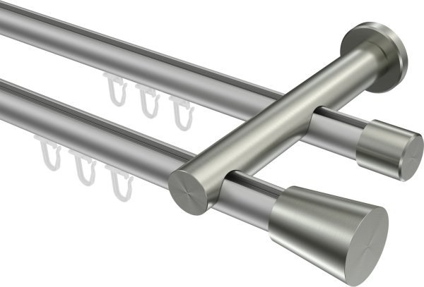 Innenlauf Gardinenstange Aluminium / Metall 20 mm Ø 2-läufig PLATON - Sitra Silbergrau / Edelstahl-Optik 100 cm