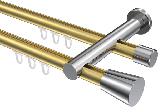 Innenlauf Gardinenstange Aluminium / Metall 20 mm Ø 2-läufig PLATON - Sitra Messing-Optik / Chrom