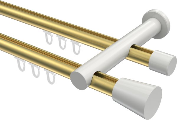 Innenlauf Gardinenstange Aluminium / Metall 20 mm Ø 2-läufig PLATON - Sitra Messing-Optik / Weiß