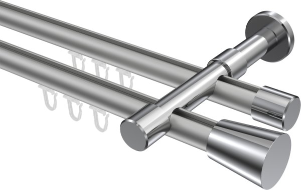 Innenlauf Gardinenstange Aluminium / Metall 20 mm Ø 2-läufig PRESTIGE - Sitra Silbergrau / Chrom 100 cm