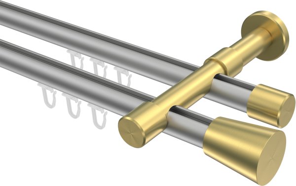 Innenlauf Gardinenstange Aluminium / Metall 20 mm Ø 2-läufig PRESTIGE - Sitra Silbergrau / Messing-Optik 100 cm